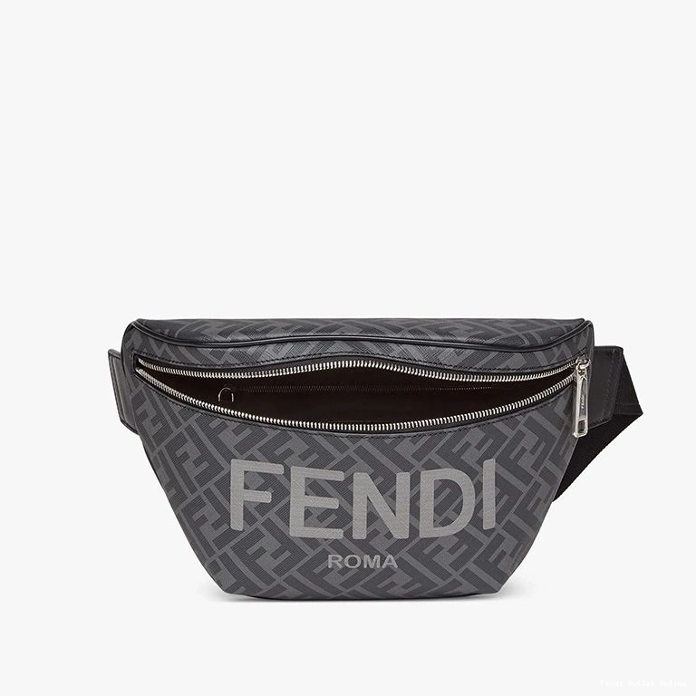 Cheap Fendi Bag ROMA Black Belt Motif Logo FF In Fabric 0711